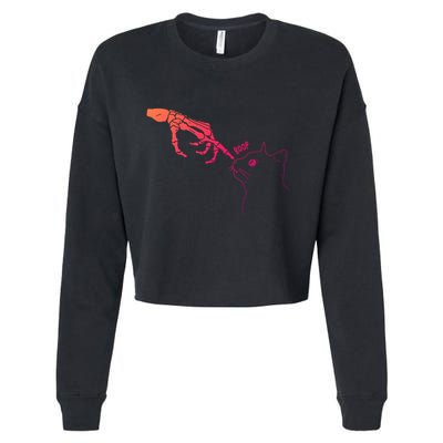 Spooky Boop Skeleton Hand Touch Nose Cat Halloween Costume Gift Cropped Pullover Crew