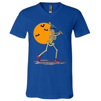 Spooky Baseball Skeleton Costume for Halloween V-Neck T-Shirt