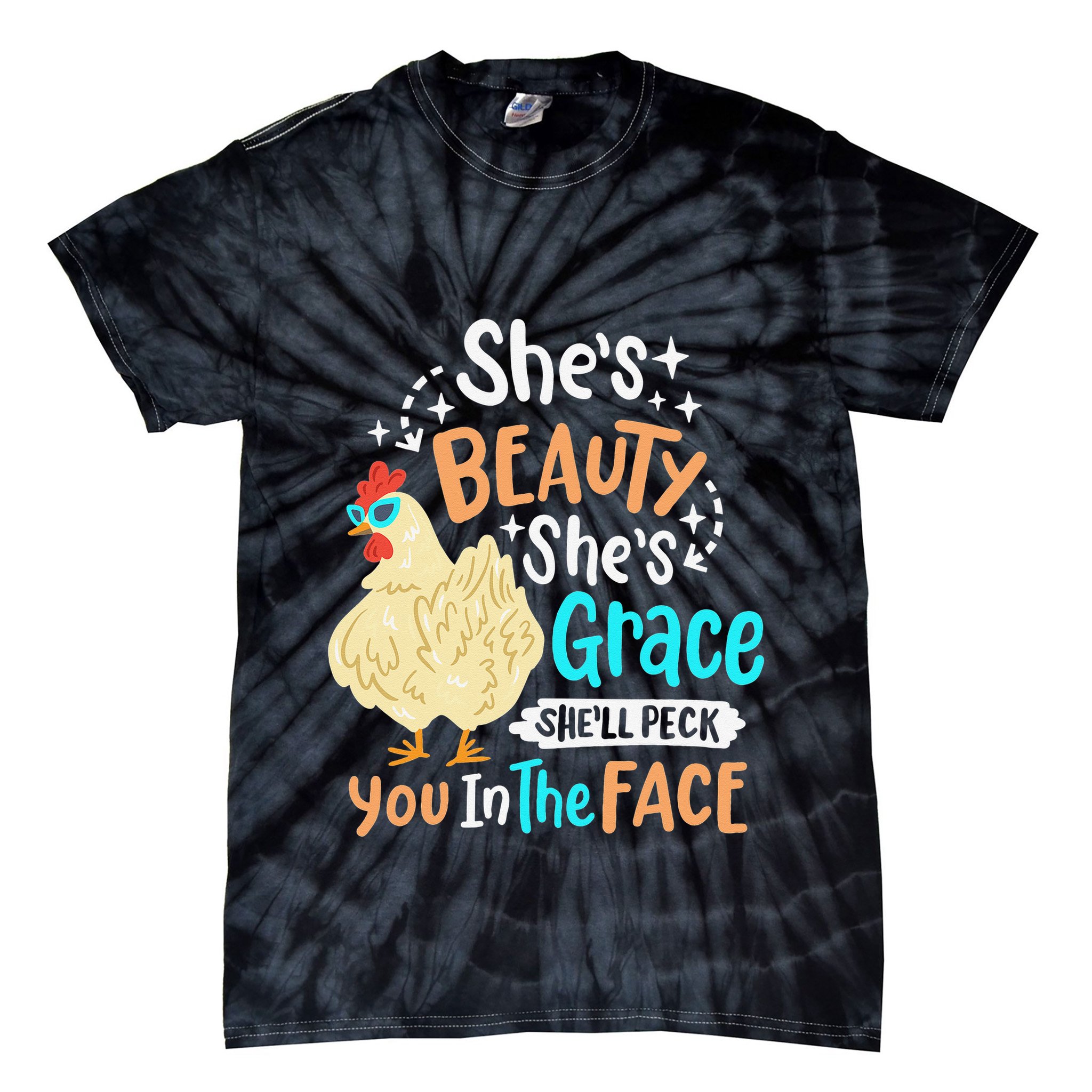 She's Beauty She's Grace - Farmer & Chicken Lover Tie-Dye T-Shirt