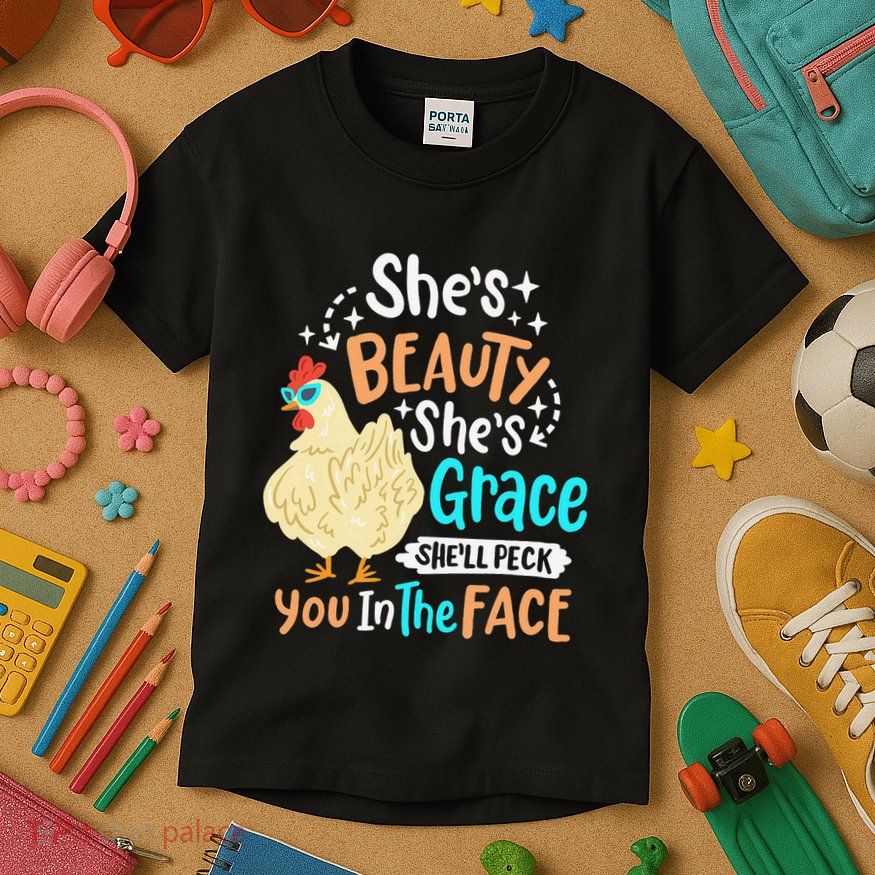 She's Beauty She's Grace - Farmer & Chicken Lover Kids T-Shirt