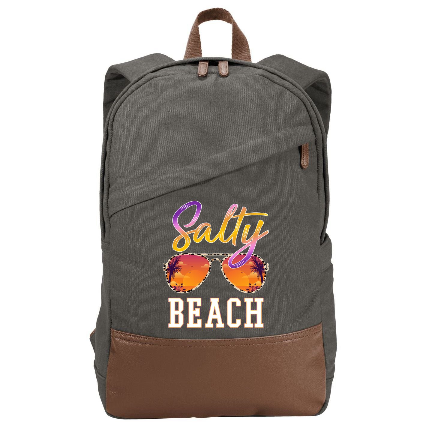 Salty Beach Sunset Vintage Glasses Cotton Canvas Backpack