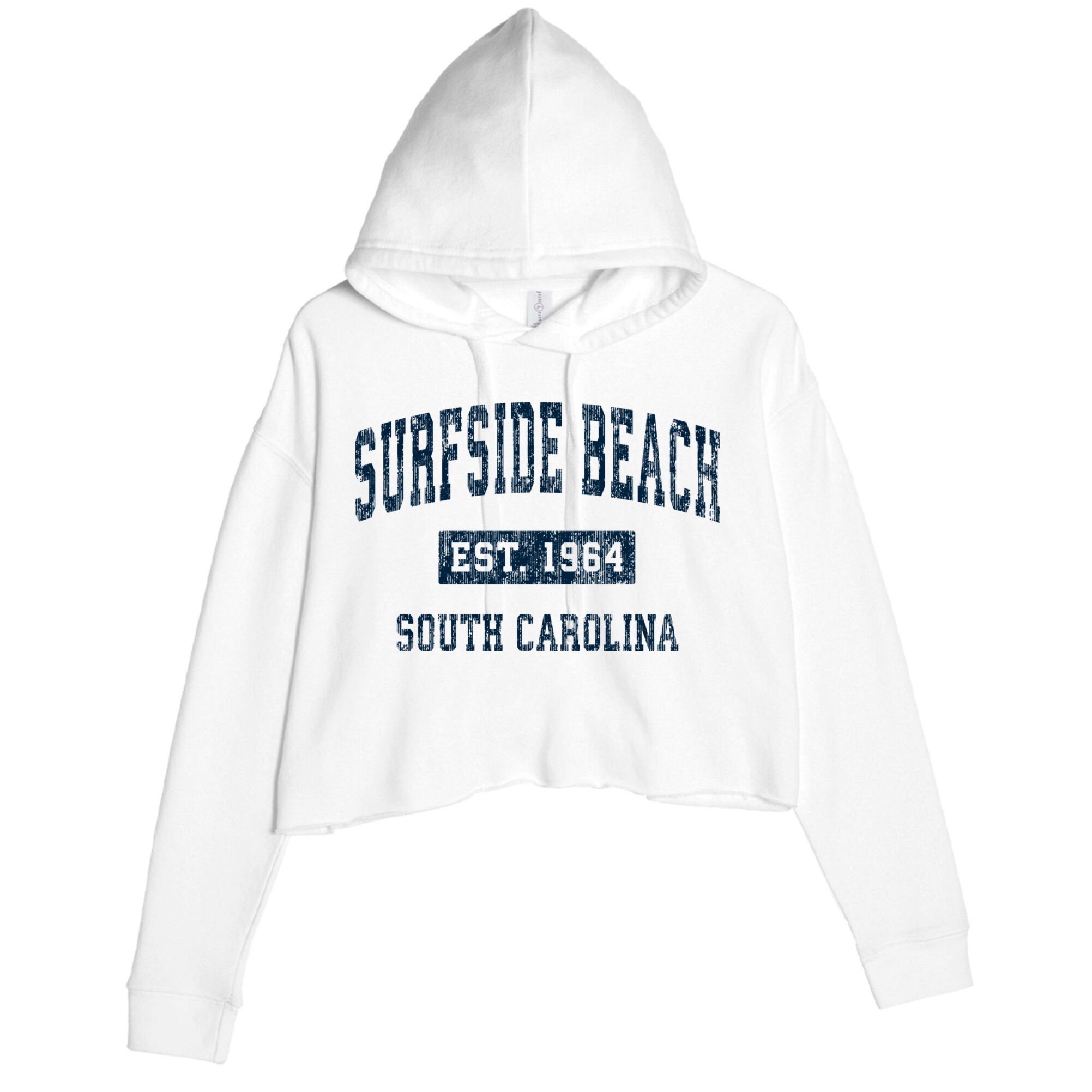 Surfside Beach South Carolina Sc Vintage Sports Crop Fleece Hoodie