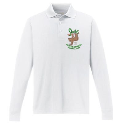 Santa Barbara Sloths Minor League Retro Baseball Team Performance Long Sleeve Polo