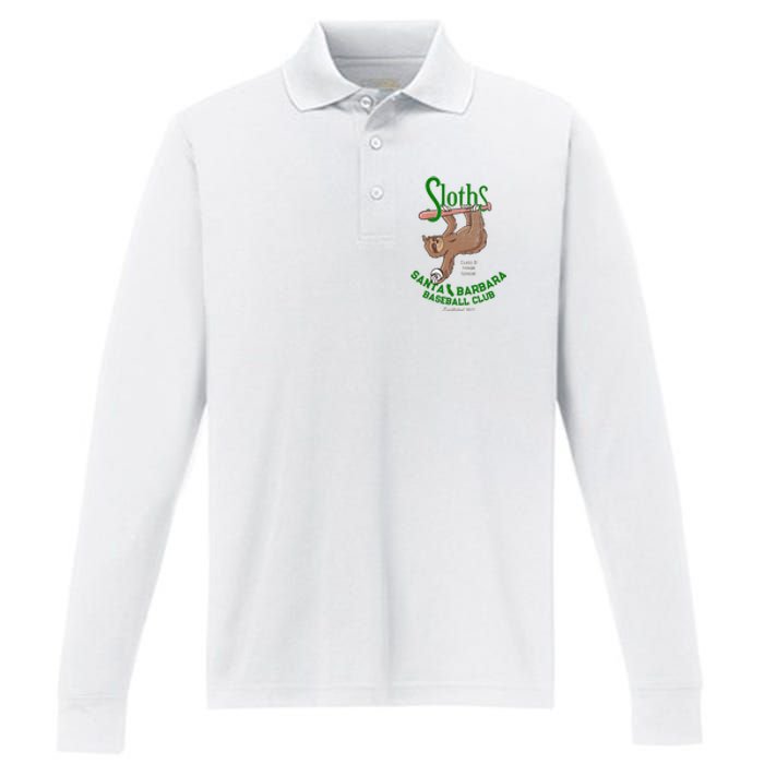 Santa Barbara Sloths Minor League Retro Baseball Team Performance Long Sleeve Polo