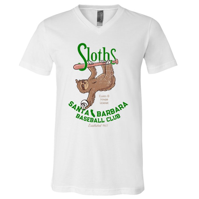 Santa Barbara Sloths Minor League Retro Baseball Team V-Neck T-Shirt