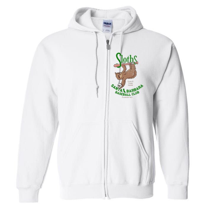 Santa Barbara Sloths Minor League Retro Baseball Team Full Zip Hoodie