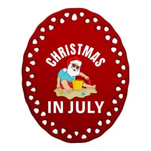 Santa Beach Summer Christmas In July Summer Ceramic Oval Ornament