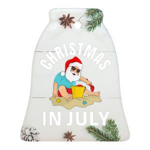 Santa Beach Summer Christmas In July Summer Ceramic Bell Ornament