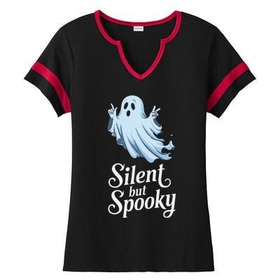 Silent But Spooky Humor For Ghost Lovers Halloween Fun Ladies Halftime Notch Neck Tee