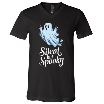 Silent But Spooky Humor For Ghost Lovers Halloween Fun V-Neck T-Shirt