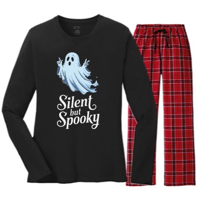 Silent But Spooky Humor For Ghost Lovers Halloween Fun Women's Long Sleeve Flannel Pajama Set 