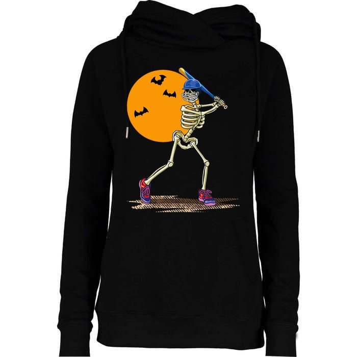 Spooky Baseball Skeleton Costume for Halloween Womens Funnel Neck Pullover Hood