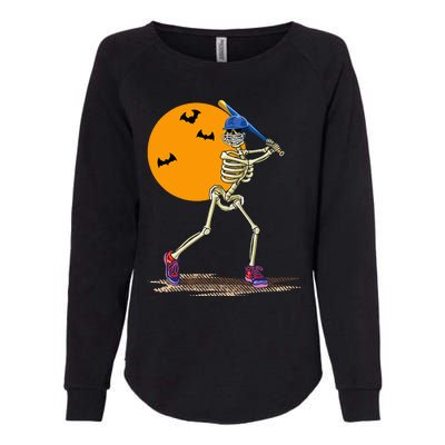 Spooky Baseball Skeleton Costume for Halloween Womens California Wash Sweatshirt