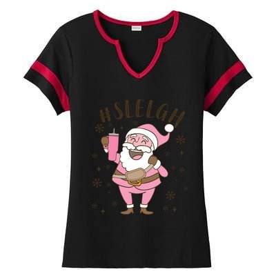 Sleigh Bougie Santa Tumbler Boojee Boujee Funny Christmas Gift Ladies Halftime Notch Neck Tee