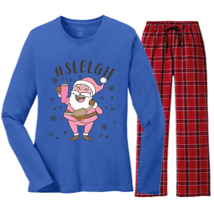 Sleigh Bougie Santa Tumbler Boojee Boujee Funny Christmas Gift Women's Long Sleeve Flannel Pajama Set 