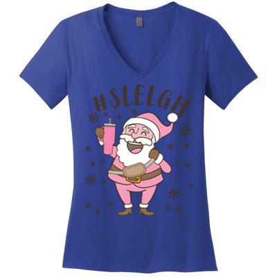 Sleigh Bougie Santa Tumbler Boojee Boujee Funny Christmas Gift Women's V-Neck T-Shirt