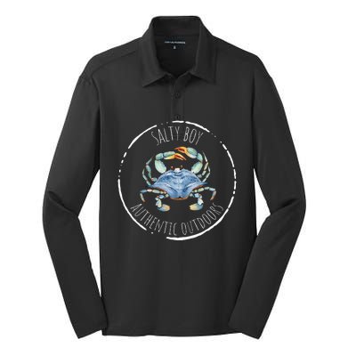 Salty Boy Salty Attitude Funny Fishing Crab Fishing Salty Silk Touch Performance Long Sleeve Polo