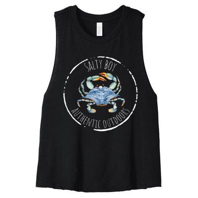 Salty Boy Salty Attitude Funny Fishing Crab Fishing Salty Women's Racerback Cropped Tank