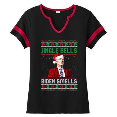 Santa Biden Smells Funny Confused Liberals Ugly Christmas Gift Ladies Halftime Notch Neck Tee