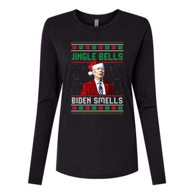 Santa Biden Smells Funny Confused Liberals Ugly Christmas Gift Womens Cotton Relaxed Long Sleeve T-Shirt