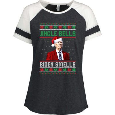 Santa Biden Smells Funny Confused Liberals Ugly Christmas Gift Enza Ladies Jersey Colorblock Tee