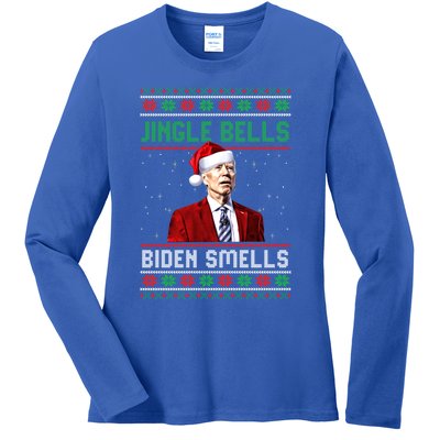 Santa Biden Smells Funny Confused Liberals Ugly Christmas Gift Ladies Long Sleeve Shirt