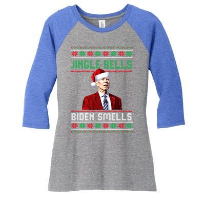 Santa Biden Smells Funny Confused Liberals Ugly Christmas Gift Women's Tri-Blend 3/4-Sleeve Raglan Shirt