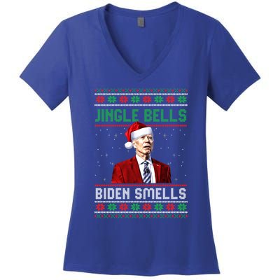 Santa Biden Smells Funny Confused Liberals Ugly Christmas Gift Women's V-Neck T-Shirt