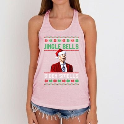 Santa Biden Smells Funny Confused Liberals Ugly Christmas Gift Women's Knotted Racerback Tank