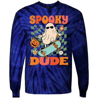 Skateboard Boo Spooky Jack O Lantern Halloween Costumes Boy Tie-Dye Long Sleeve Shirt