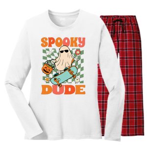 Skateboard Boo Spooky Jack O Lantern Halloween Costumes Boy Women's Long Sleeve Flannel Pajama Set 