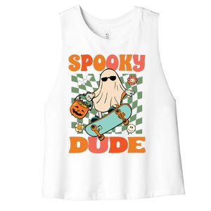 Skateboard Boo Spooky Jack O Lantern Halloween Costumes Boy Women's Racerback Cropped Tank