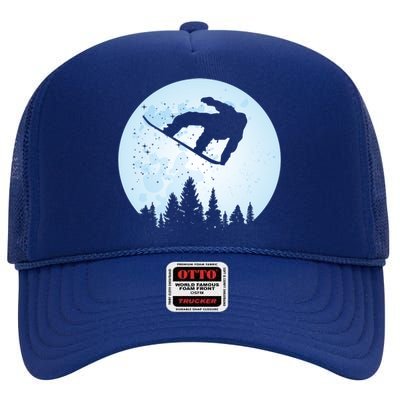 Snowboard Bigfoot Ski Gift Funny Sasquatch Skiing High Crown Mesh Back Trucker Hat