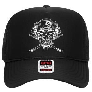 Skull Billiards Snooker Billiard 8 Ball Player Cue Sports High Crown Mesh Back Trucker Hat