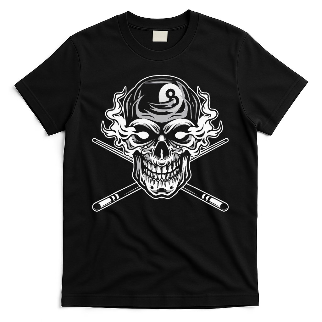 Skull Billiards Snooker Billiard 8 Ball Player Cue Sports T-Shirt