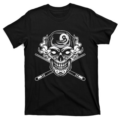 Skull Billiards Snooker Billiard 8 Ball Player Cue Sports T-Shirt