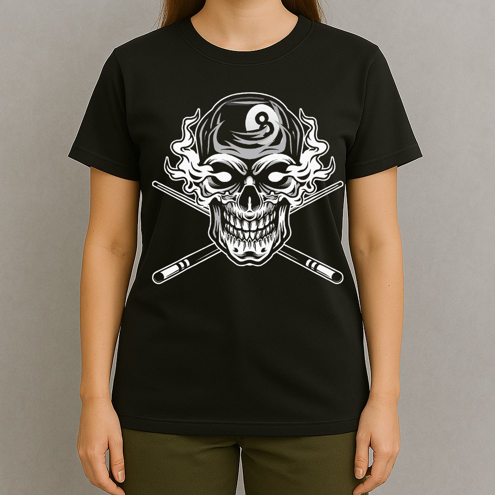 Skull Billiards Snooker Billiard 8 Ball Player Cue Sports T-Shirt