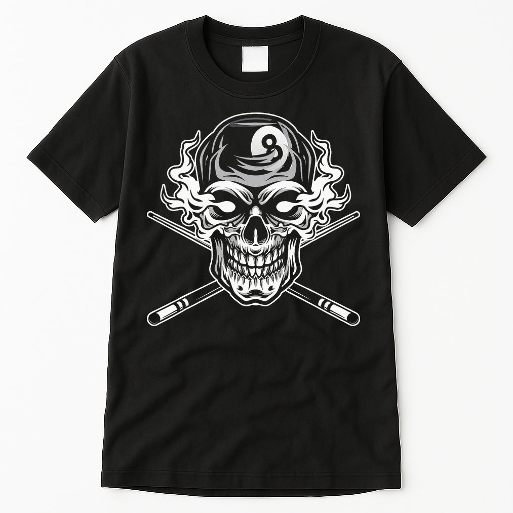 Skull Billiards Snooker Billiard 8 Ball Player Cue Sports Tall T-Shirt