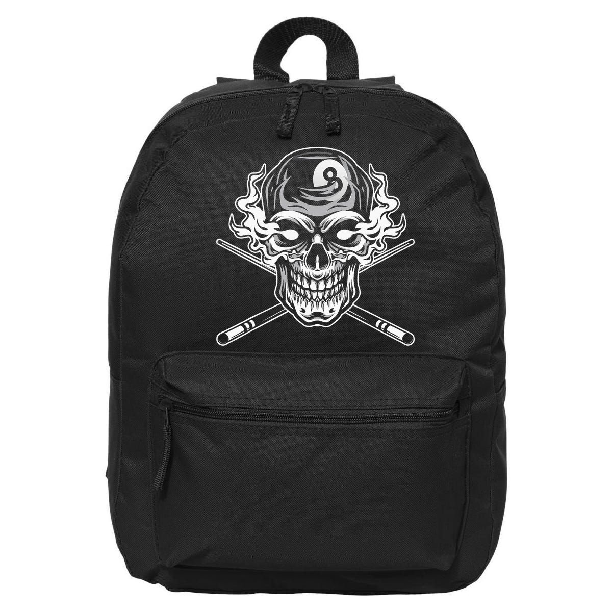 Skull Billiards Snooker Billiard 8 Ball Player Cue Sports 16 in Basic Backpack