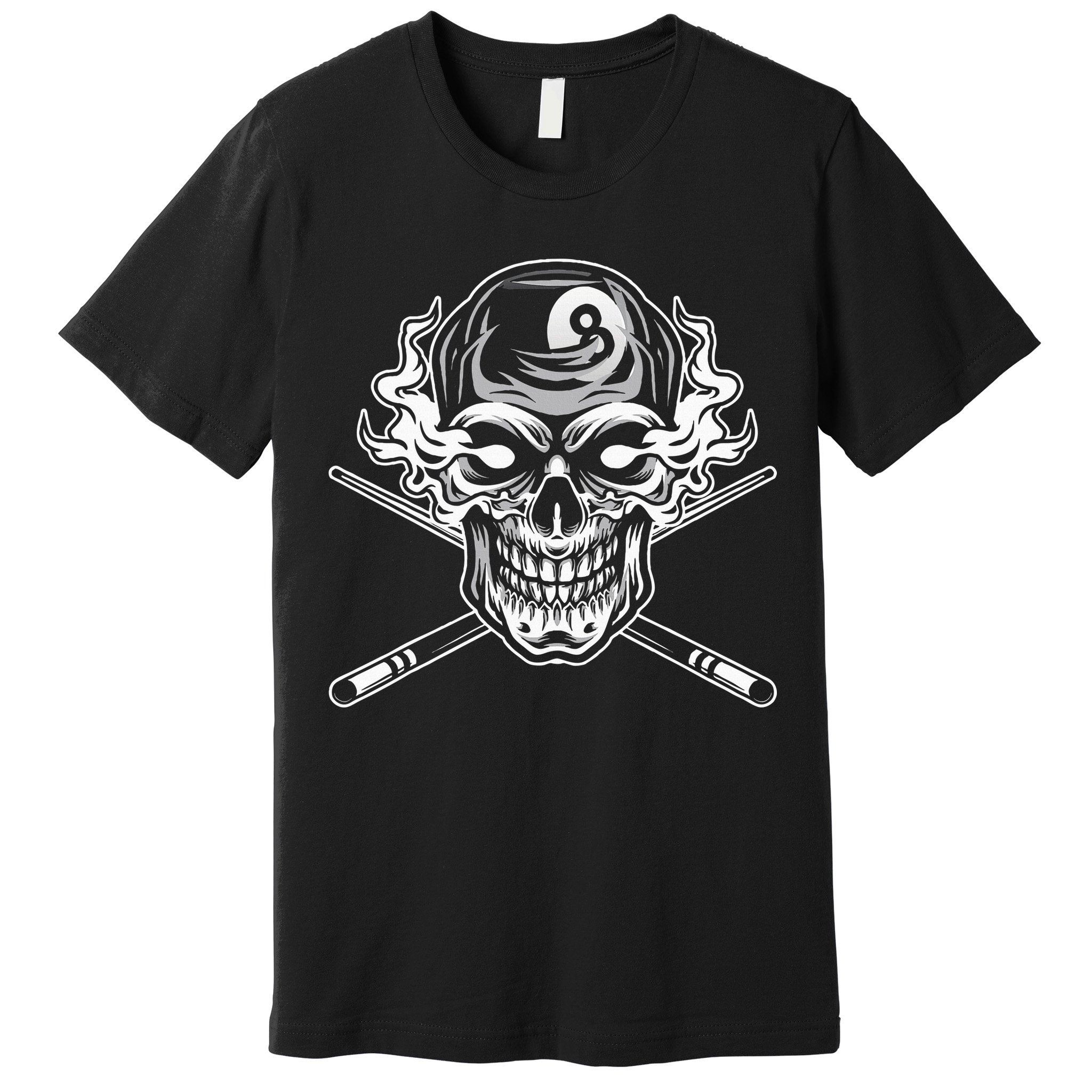 Skull Billiards Snooker Billiard 8 Ball Player Cue Sports Premium T-Shirt