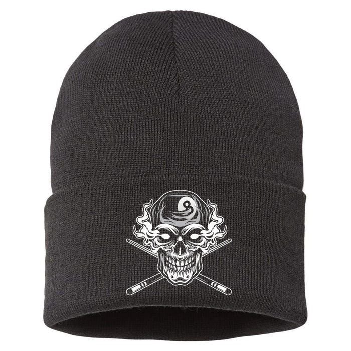 Skull Billiards Snooker Billiard 8 Ball Player Cue Sports Sustainable Knit Beanie