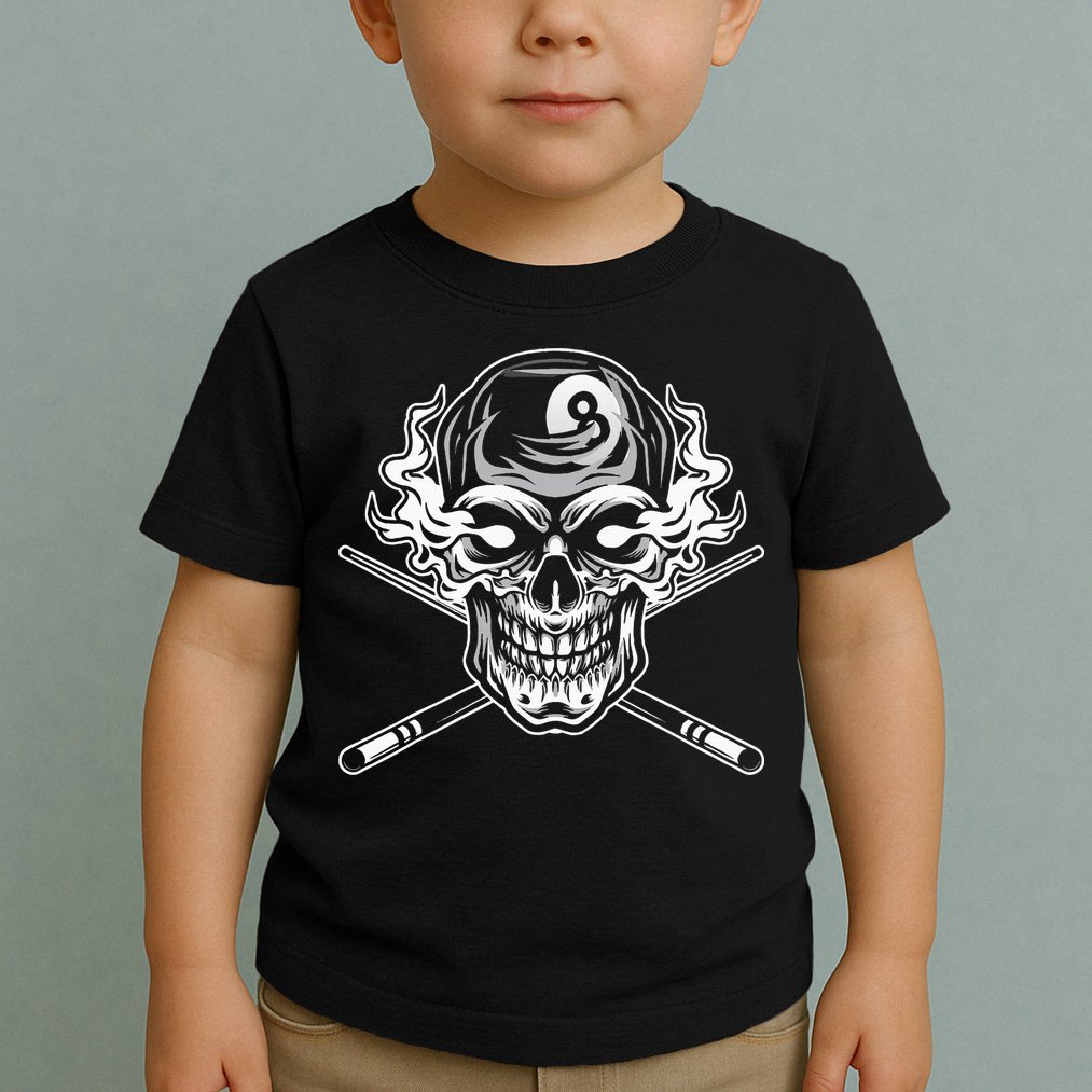 Skull Billiards Snooker Billiard 8 Ball Player Cue Sports Toddler T-Shirt