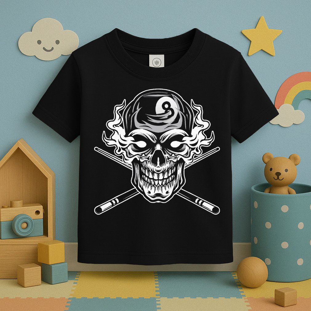 Skull Billiards Snooker Billiard 8 Ball Player Cue Sports Toddler T-Shirt