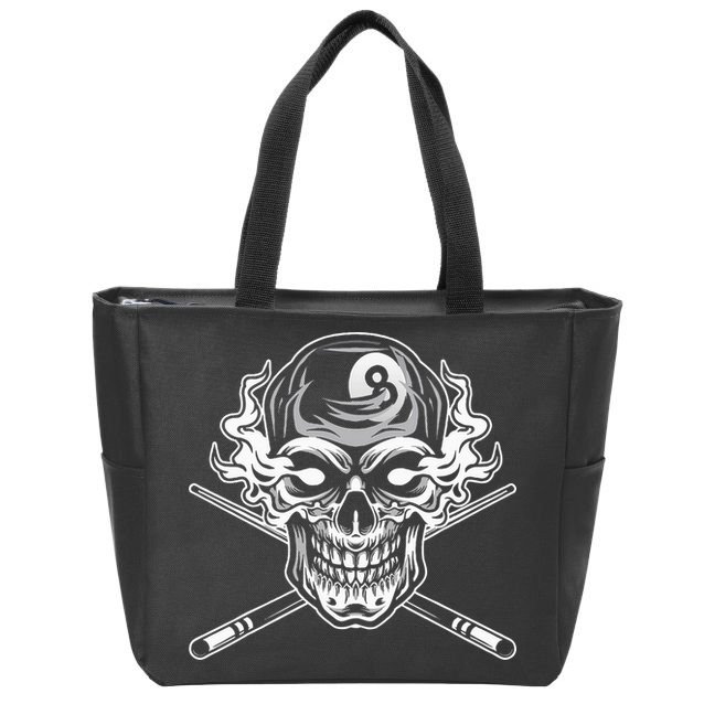 Skull Billiards Snooker Billiard 8 Ball Player Cue Sports Zip Tote Bag