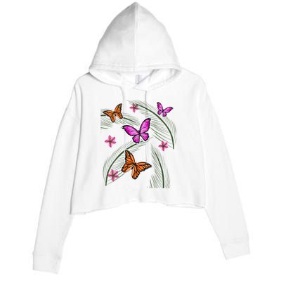 Sumer Butterflies Crop Fleece Hoodie