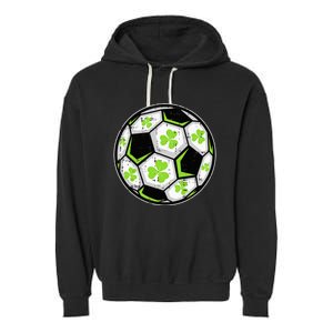 Soccer Ball Shamrock St Patricks Day Clover Garment-Dyed Fleece Hoodie