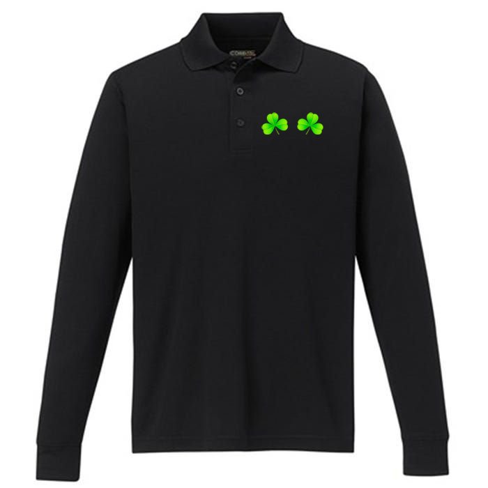 Shamrock Boobs Saint St Patrick's Paddys Day Irish Boobies Performance Long Sleeve Polo