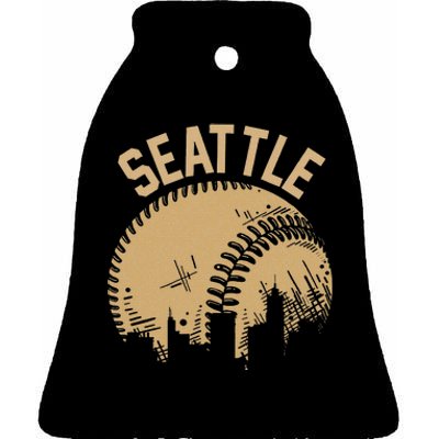 Seattle Baseball Skyline Washington Player Coach Fan Ceramic Bell Ornament