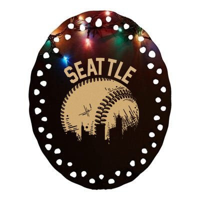 Seattle Baseball Skyline Washington Player Coach Fan Ceramic Oval Ornament