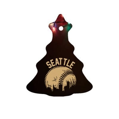 Seattle Baseball Skyline Washington Player Coach Fan Ceramic Tree Ornament